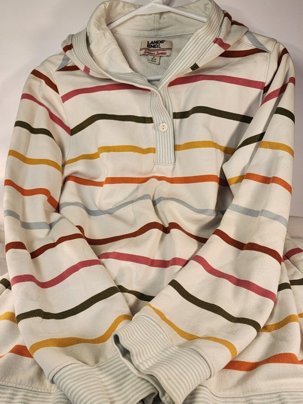 LANDS' END Serious Sweats pullover hoodie with horizontal stripes in size M